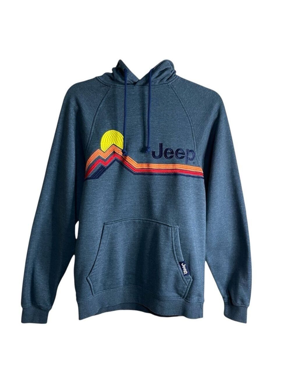 Jeep Women’s Blue Hooded Sweatshirt with Sunset Stripe Size Small